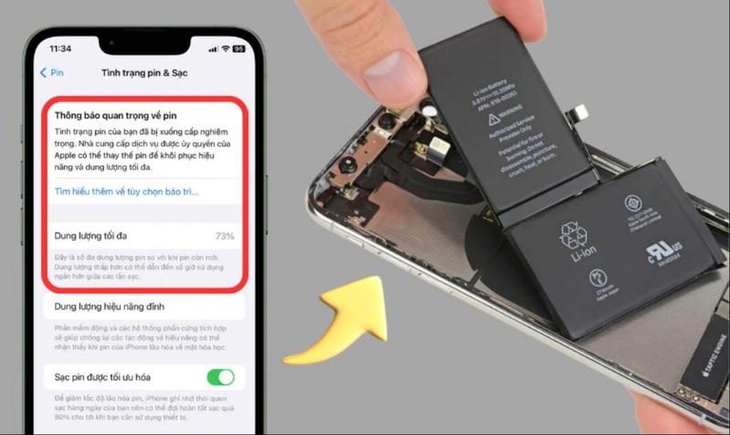 Dung lượng tối đa của pin iPhone cho biết pin còn giữ được bao nhiêu phần trăm so với lúc mới